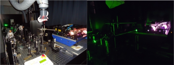 optical bench for laser ablation and green laser ray traces