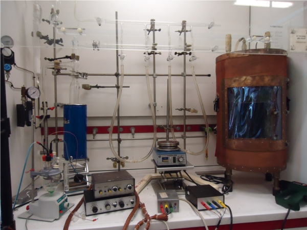 faraday cage and electrochemical setup in a fume hood